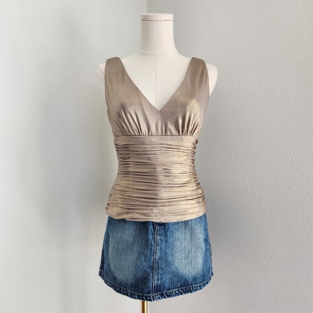 Vintage Y2K Adrianna Papell Gold Ruched V Neck Evening Tank Top S - Picture 7 of 7